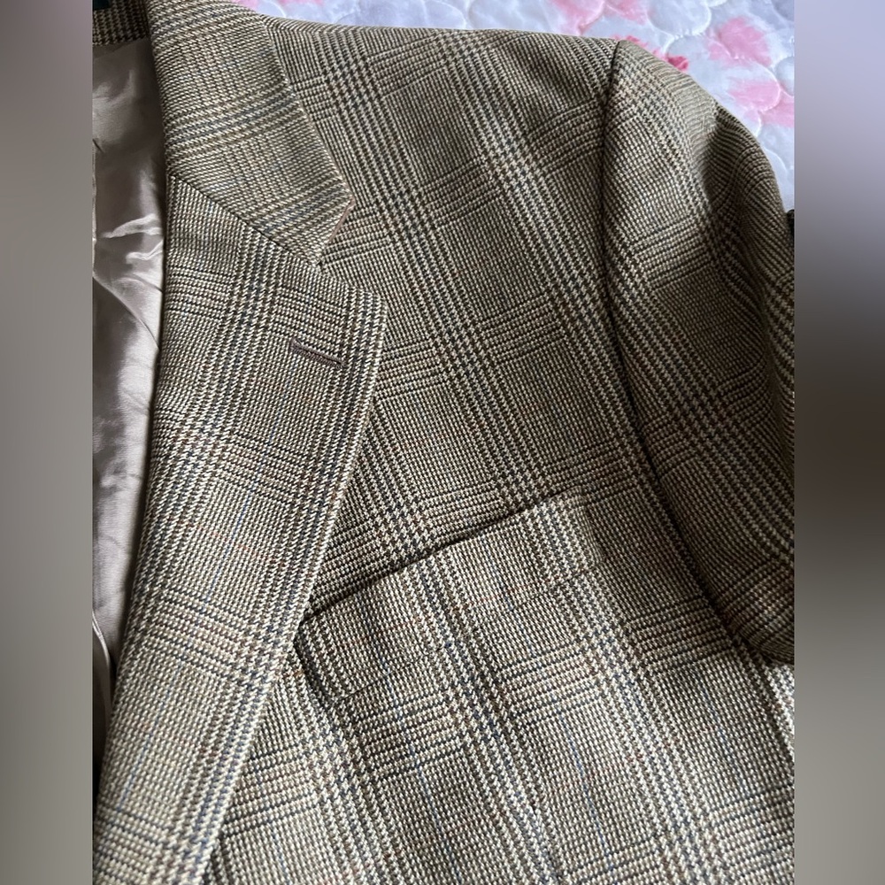 Lauren Ralph Lauren Tan Glen Plaid Blazer Silk Wool 42L - Picture 6 of 14